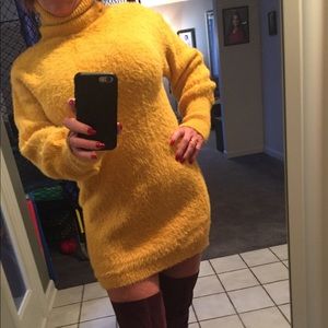Yellow fuzzy sweater dress by & Merci. NWT